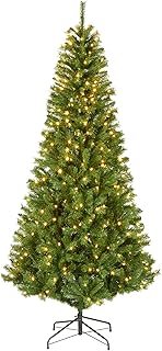 National Tree Company 7.5 ft Pre-lit Artificial Christmas Tree, Slim Winchester Pine, 350 LED Lights, 1,000 Branch Tips, Includes Stand, Green