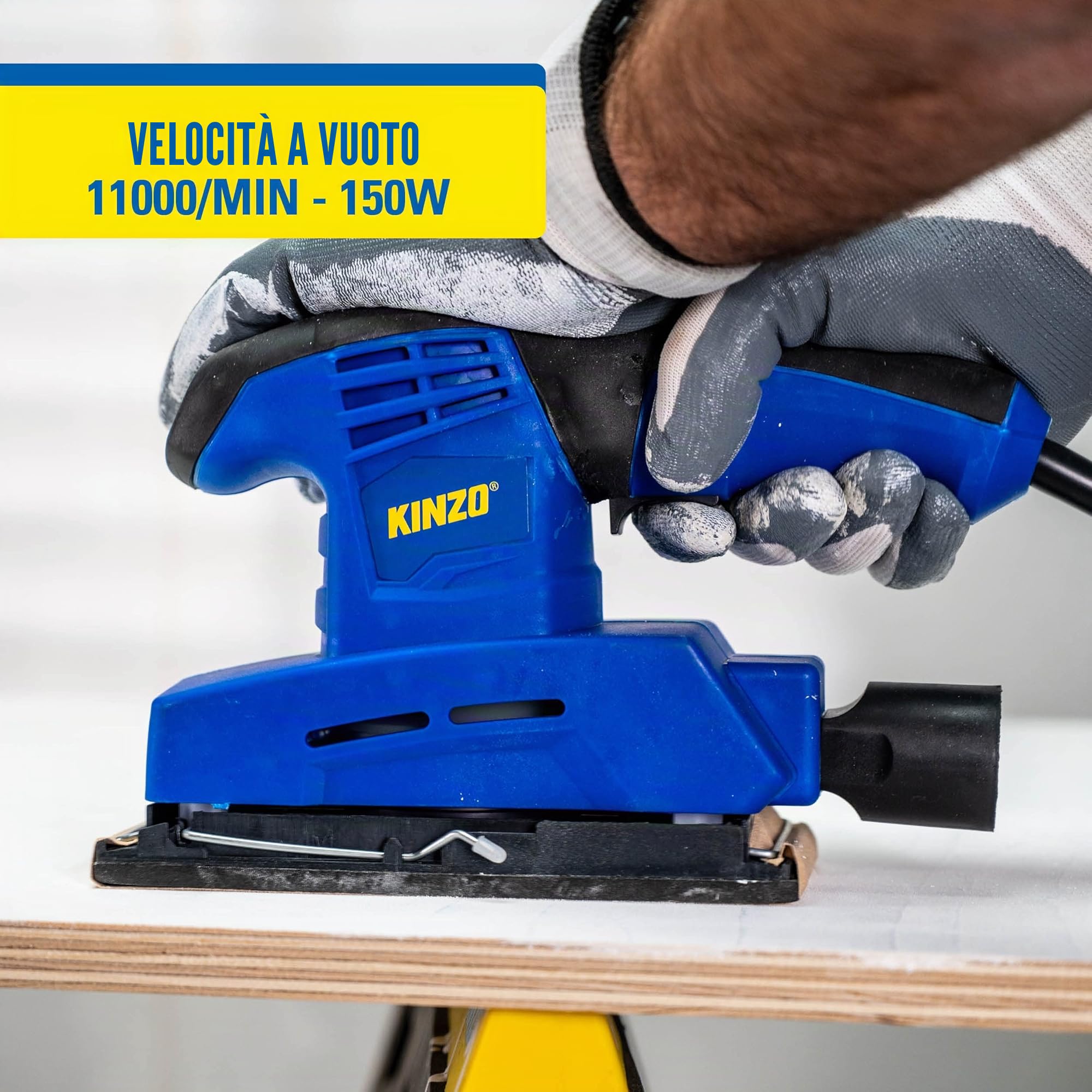 Kinzo Smerigliatrice – 230 V – Blu – Lavorazione del legno – Levigatrice orbitale