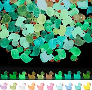 200 Pcs Luminous Mini Resin Ducks Tiny Glow in The Dark Ducks Miniature Duck Figures Micro Garden Landscape Aquarium Dollhouse Ornament Potted Plants Decoration for Party Toys Crafts Decor (10 colors)