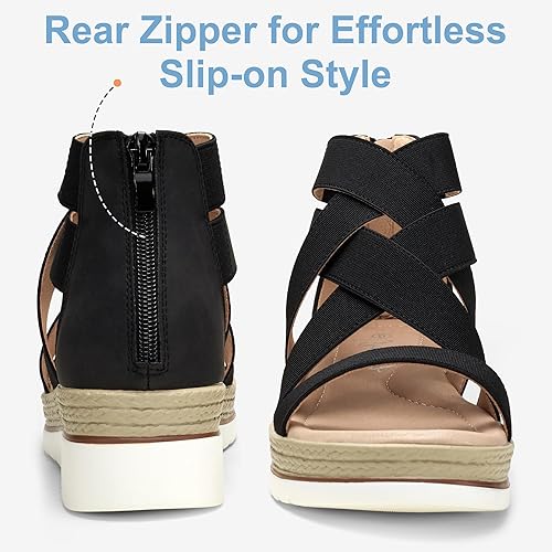 Miniatura 3 de Jeossy Sandalias de plataforma 866 para mujer, sandalias de cuña, sandalias de tiras, sandalias de verano para mujer con cremallera