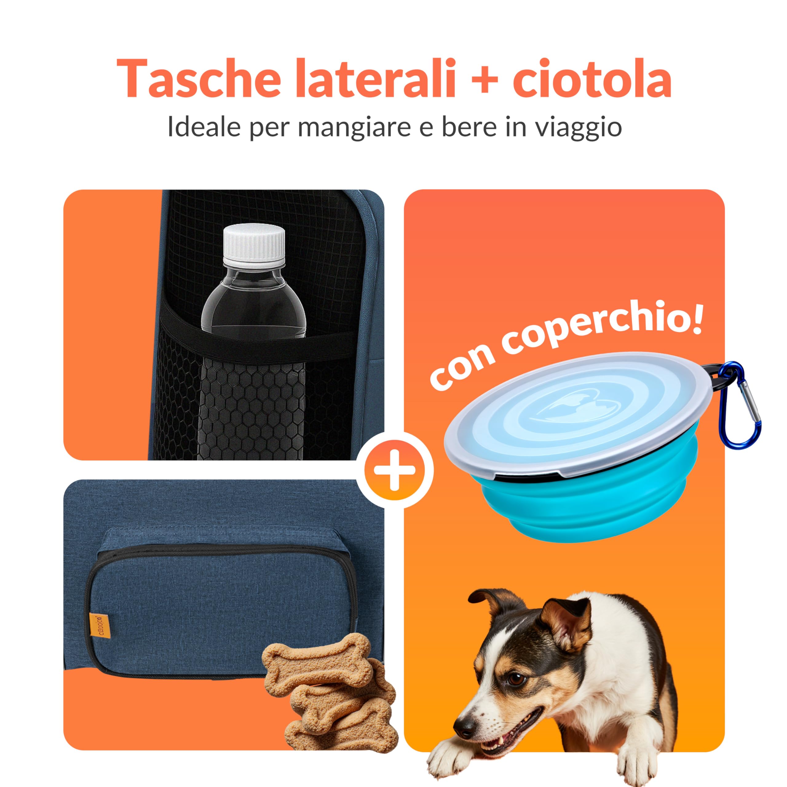 CADOCA® Trasportino Gatto Cane Auto Borsa Animali Tracolla e Ciotola Zaino per Cani Cuccia Gatti Viaggio Macchina Box per Trasporto Diversi Colori