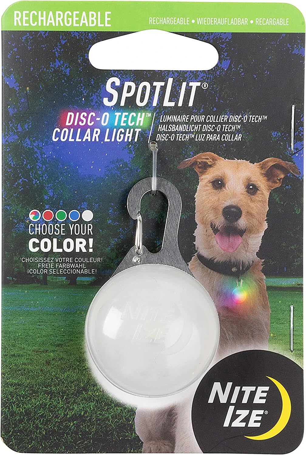 Nite Ize, Inc. PSLGSR-07S-R6 Nite IZE SpotLit, Clip Choose-Your-Color and Flashing Pet Safety Light Dog Collar, Disc-O Tech-Rechargeable