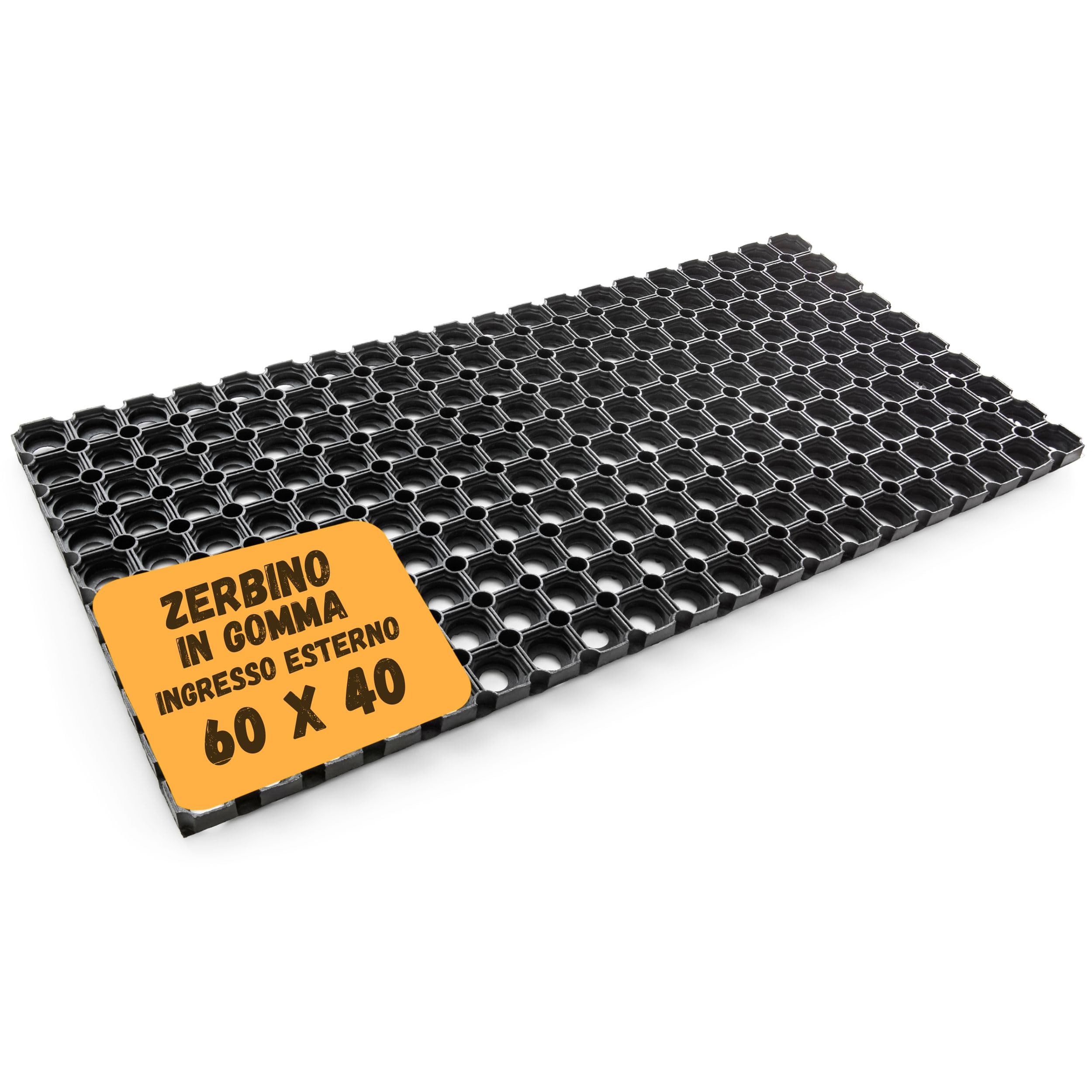 Zerbino Ingresso Esterno 100% Gomma - Zerbino Ingresso Esterno Gomma 60x40 cm Spessore 2,2 cm - Zerbino da Esterno Antipioggia - Tappeto Pulisci Scarpe da Esterno Nero
