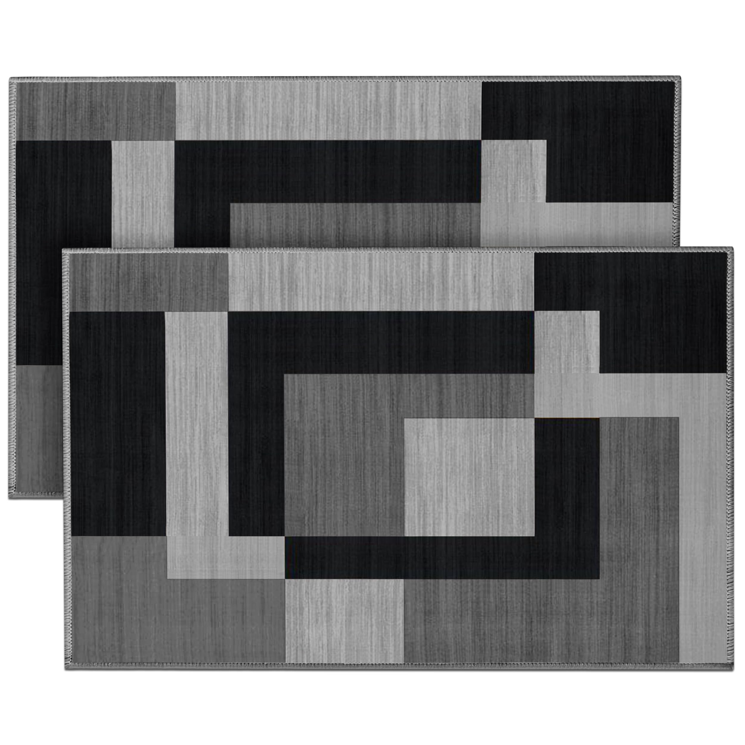 Hafaa Door mat 60x110 cm 2 Pack Indoor Outdoor Doormats Non Slip - Super Soft Heavy Duty Kitchen Floor Mat Dirt Trapper Entrance Mat, Milo Black & Grey