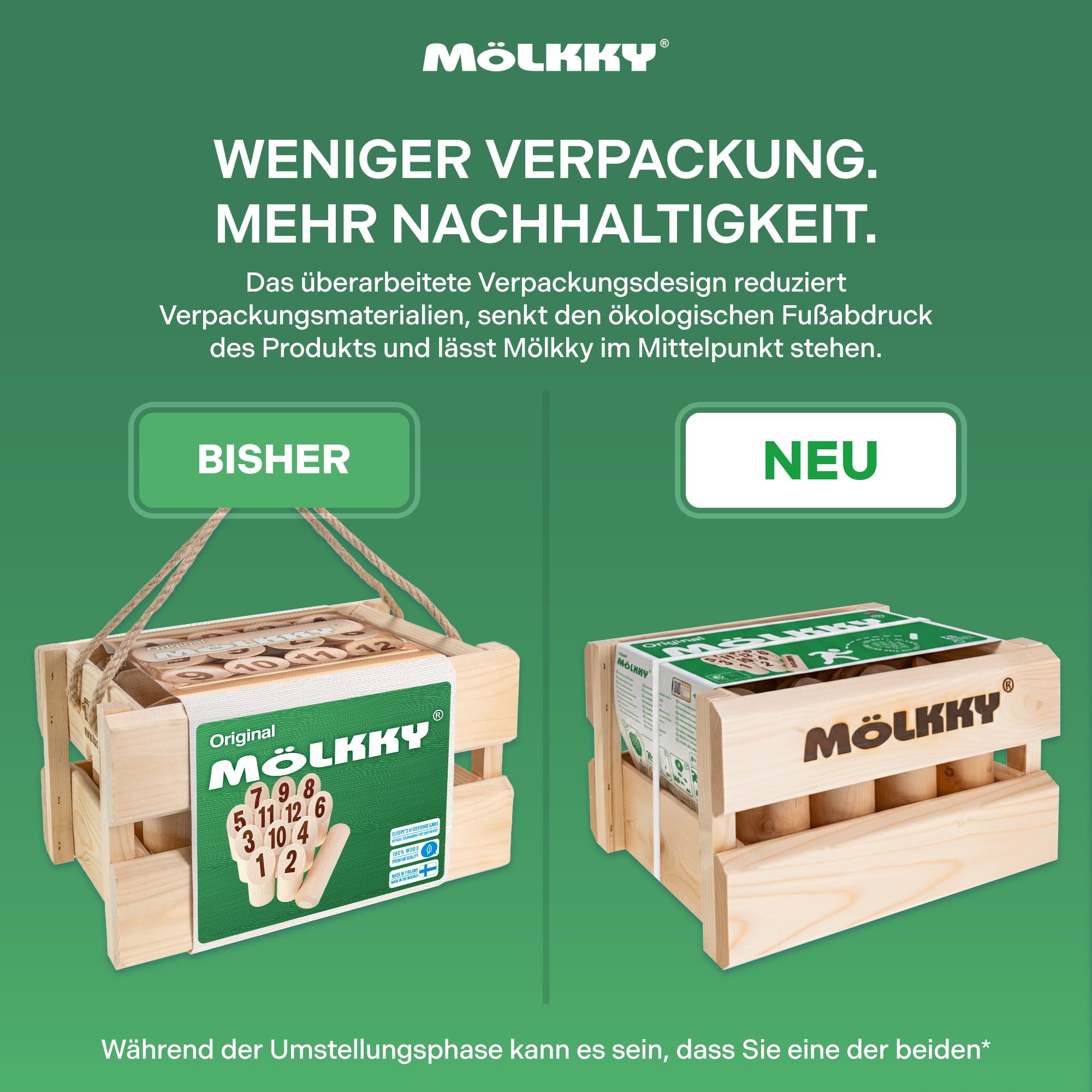 Mölkky Original - Holz Wurfspiele für Draußen, Garten, Picknick, Strand, Freizeit, Camping - Birkenholz 12 Kegel,1 Stock, Spiel Outdoor für Familie, Gruppen, 2+ Spieler, ab 6 Jahren