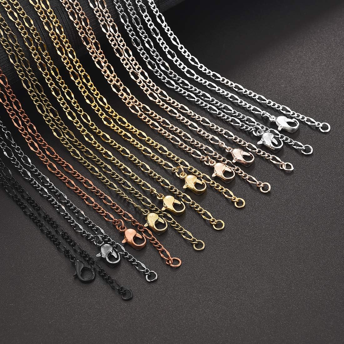 LANBEIDE 40 Packs 10 Colors Brass Necklace Chains Link Cable Chain Necklace and 70 Pieces 7 Colors Pendant Trays Round Bezel Blanks for Jewelry Making