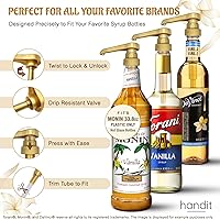 Vista 2 de HANDIT - Bombas dosimadoras de oro para jarabe de café Se adapta a botellas de plástico de 750ml/25.4oz Torani, Skinny, Davinci y Monin de 33.8oz