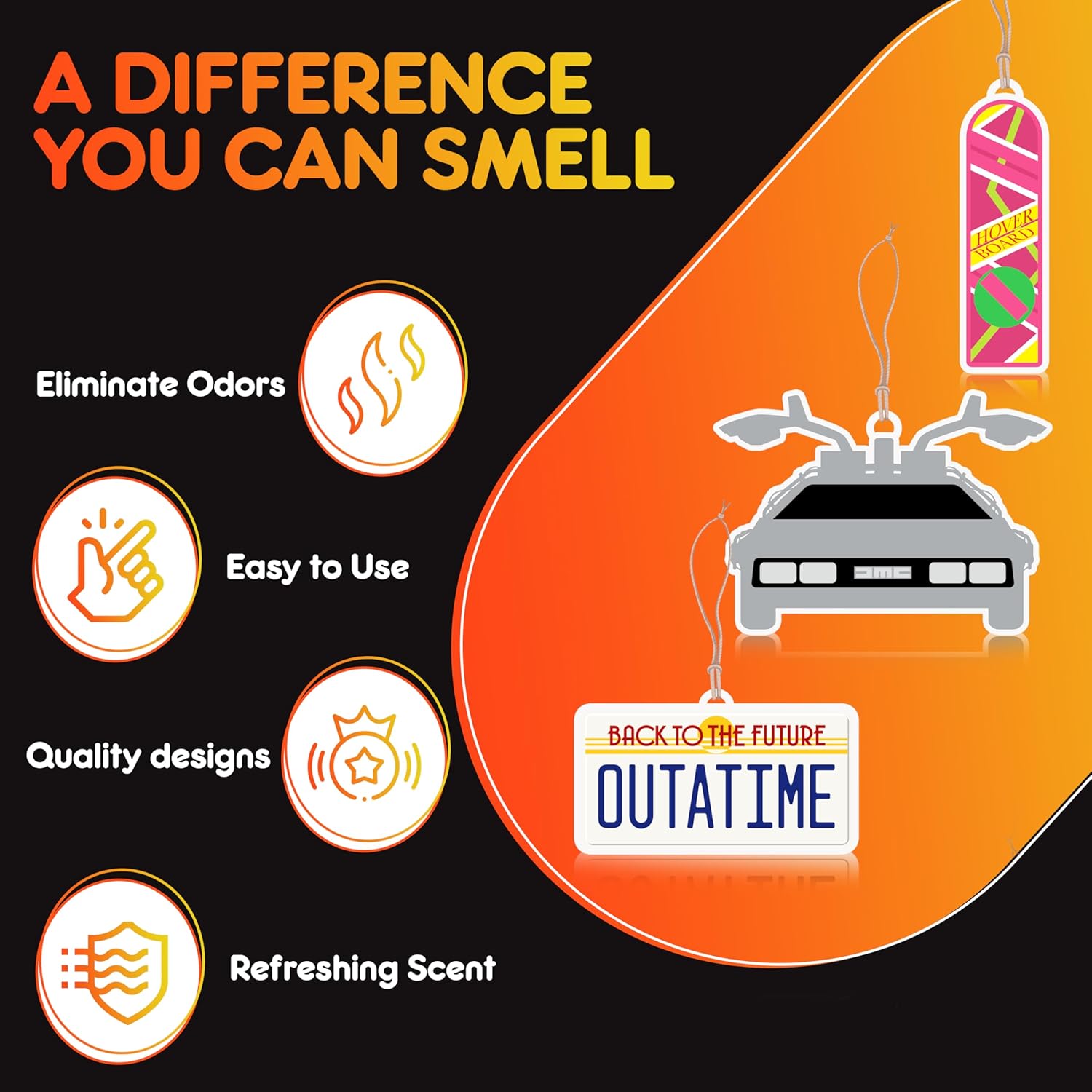 Back to the future deodorant in the air of outime | Back to future collectible gift ideas | Back to the future Hoverboard | Delorean DMC-12 Aria Aria Freshner | 3/Set | Officially fired 3 81pvrUV1ZVL. AC SL1500