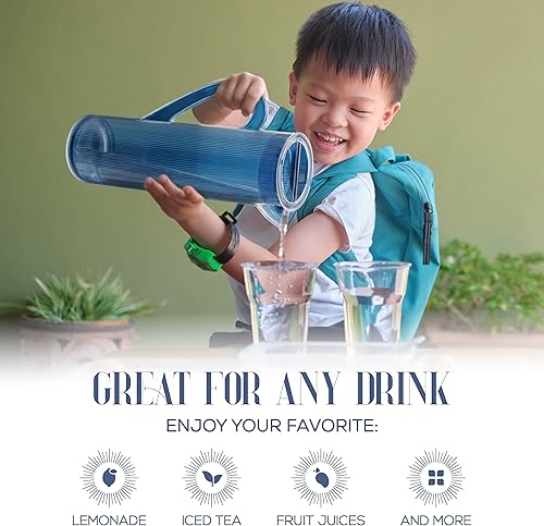 Miniatura 4 de elle decor Jarra de agua acrílica con tapa, jarra alta azul índigo, jarra de jugo de plástico para café helado, barra de mimosa, limonada y jugo de