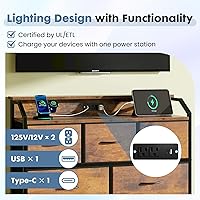 Vista 6 de DUMOS Mueble de TV con 8 cajones de tela, cómoda de 8 cajones con control de aplicación luces LED y estación de carga tipo C, torre de Marrón