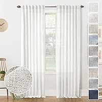 Vista 66 de Cortinas de lino blanco con pestaña trasera de 108 pulgadas de largo, 2 paneles para sala de estar, cortinas de estilo rústico bohemias, filtro