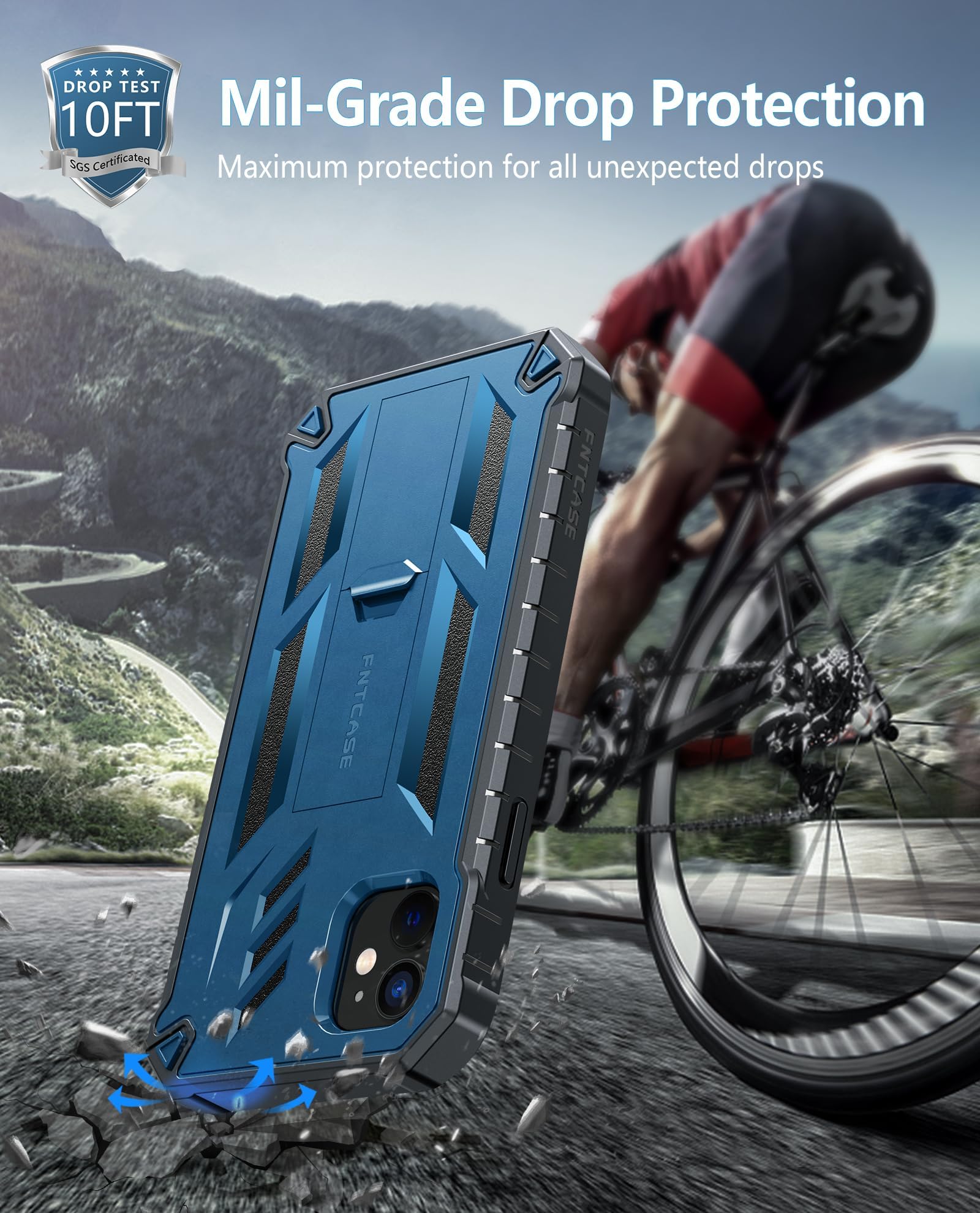 FNTCASE Custodia per iPhone 11: custodia per iPhone XR con cavalletto, antiurto, di grado militare, protezione completa a doppio strato, opaca, testurizzata, a prova di caduta, 15 cm, blu