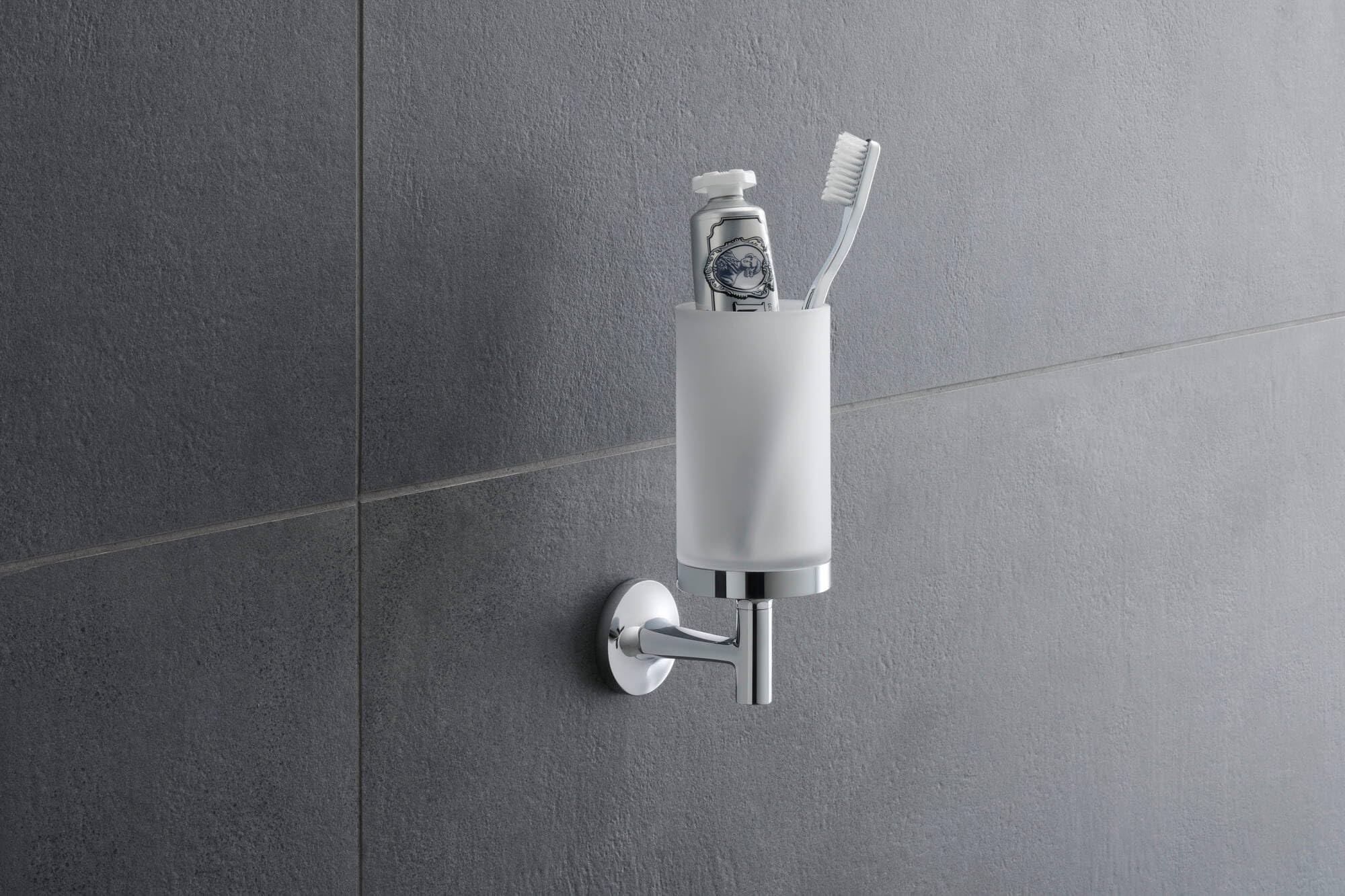 Duravit Zahnputzbecher Starck T, Glashalter Bad, Zahnbürstenhalter Glas, Wandmontage, Chrom