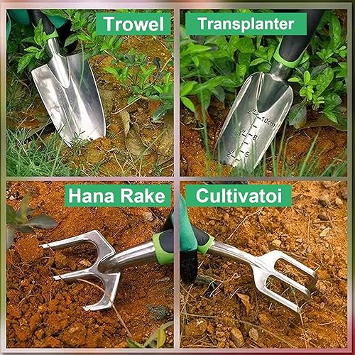 Miniatura 6 de Juego de herramientas de jardín, 11 piezas, herramientas manuales de jardinería de acero inoxidable resistente, suministros de jardín con