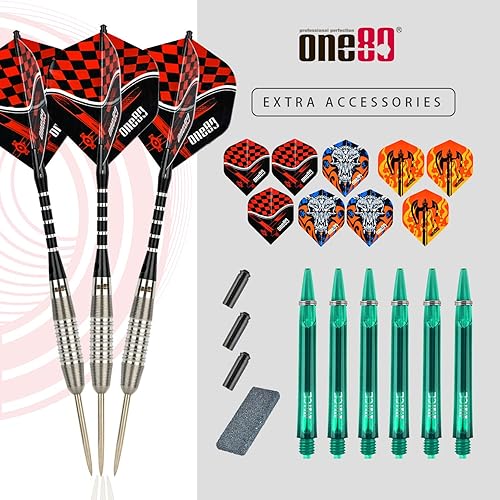 Miniatura 6 de ONE80 - Juego de dardos de punta de acero profesional (90% tungsteno, con caja de regalo)