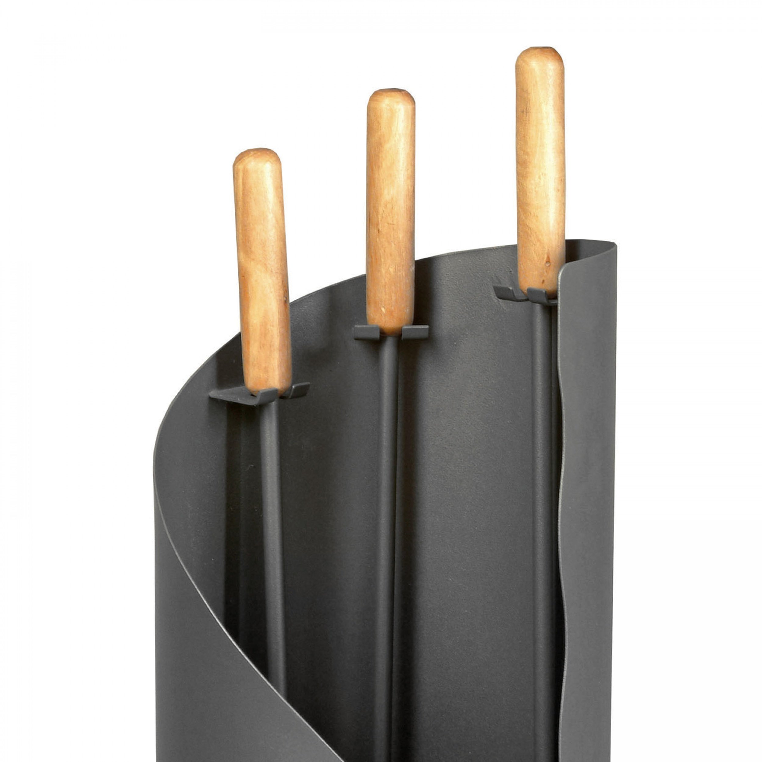 Lienbacher Kaminbesteck (3-teilig), anthrazit beschichtet, Holzgriffe