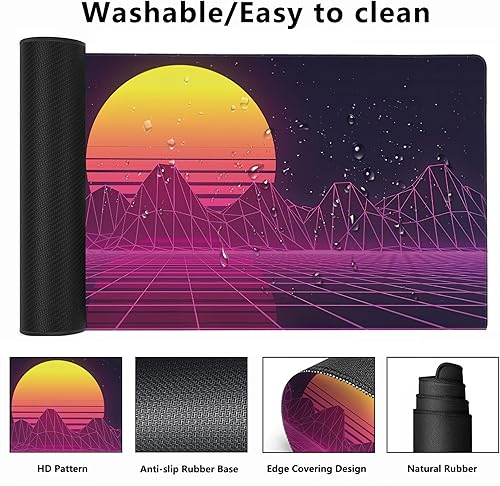 Miniatura 2 de MIOAOSRT Tapete de escritorio, alfombrilla de mouse retro de los años 80, alfombrilla de mouse XXL extendida para oficina, computadora, teclado con