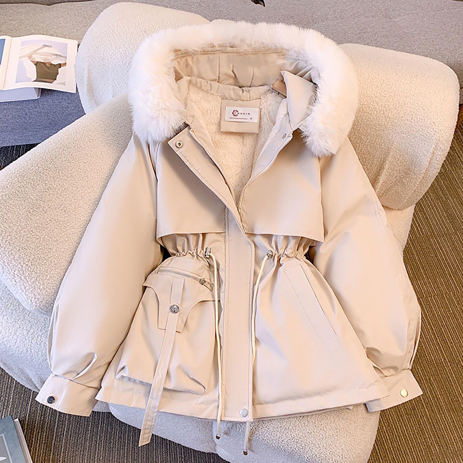 Genérico Chaqueta cálida para mujer,Entretiempo de Manga Larga abrigo acolchado plegable ligera color sólido con bolsillos parka acolchada Elegante Deportivo otoño e invierno