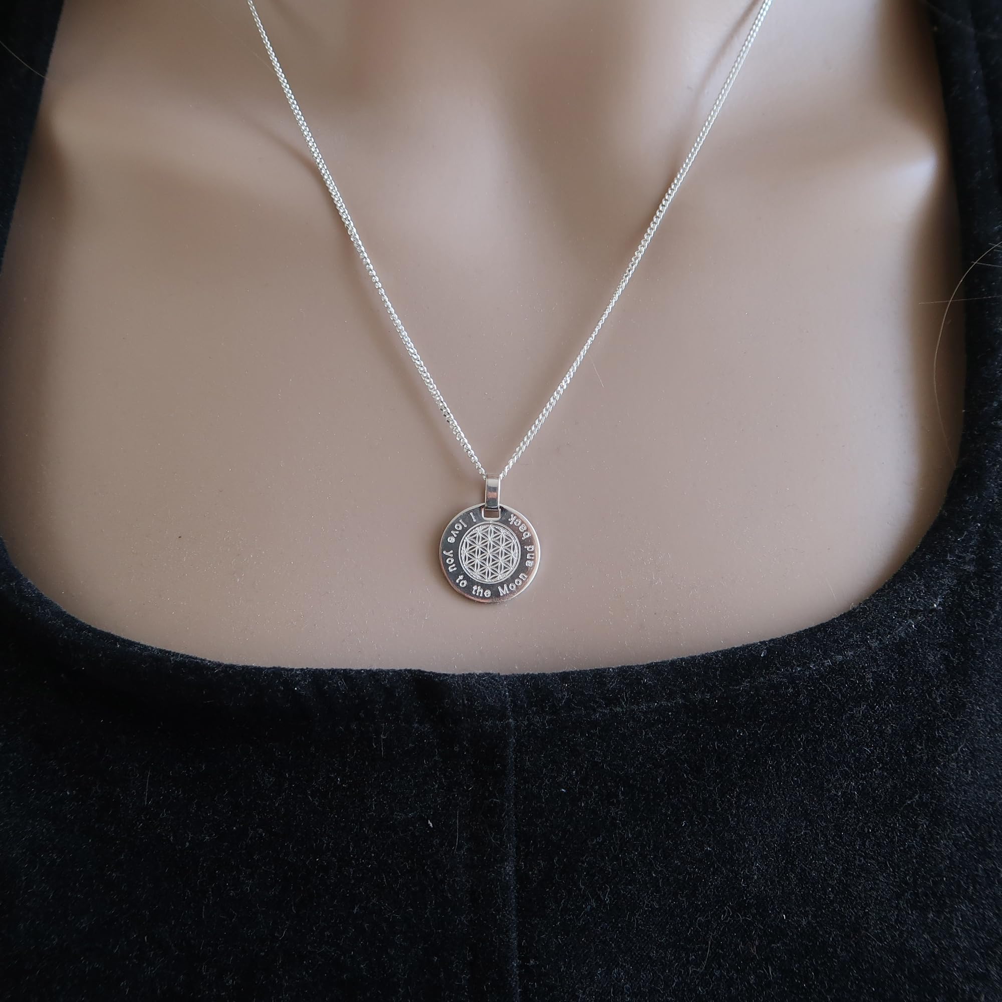 Lebensblume oder Lebensbaum Anhänger Kette mit Gravur, Silber