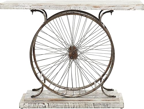 Miniatura 5 de Deco 79 Mesa consola de madera con listones anchos para bicicleta con marco de doble rueda y base escalonada, 38 x 14 x 28 pulgadas, color blanco