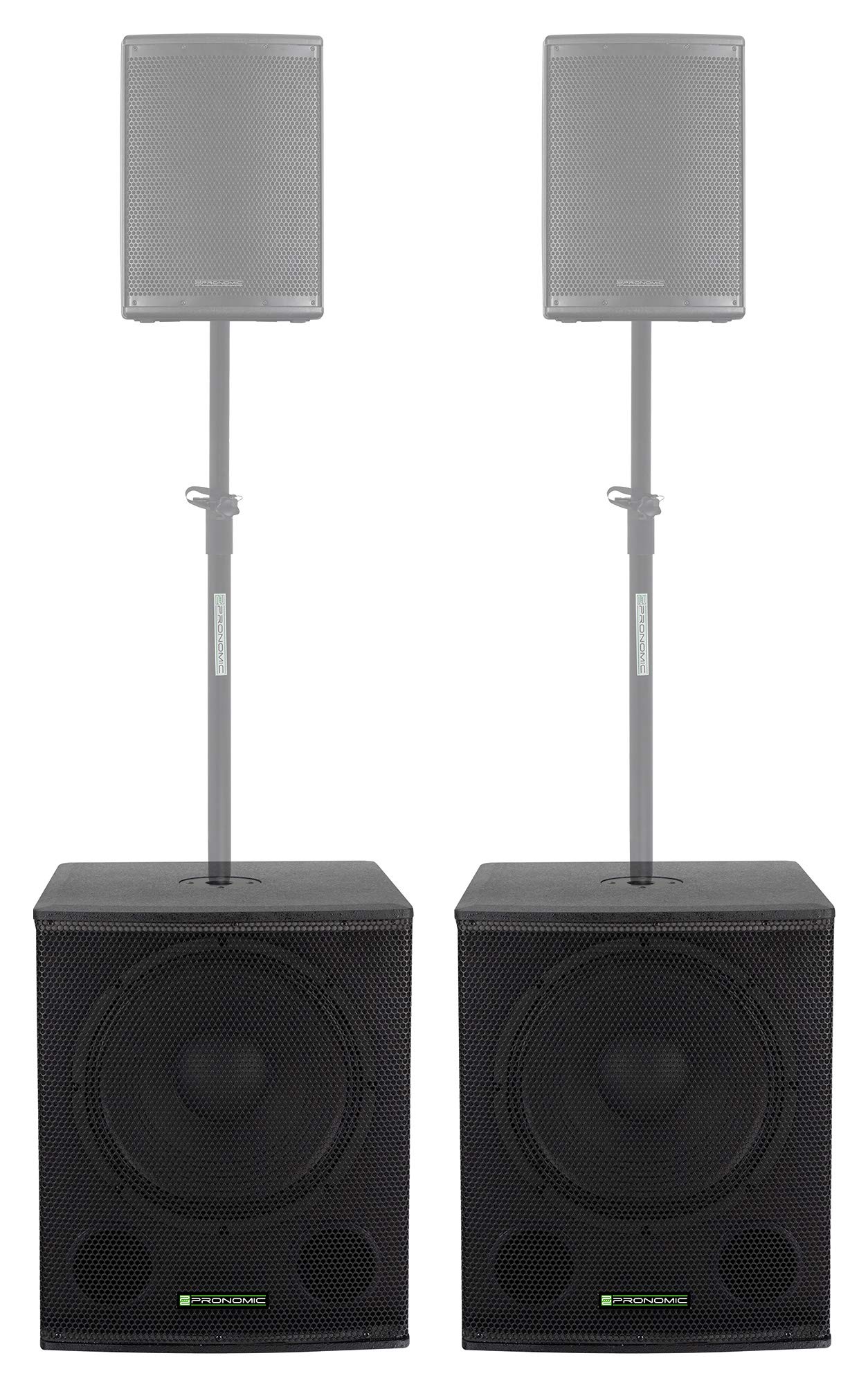 Pronomic SA-18 SUB Aktiv Subwoofer 2X Set - 18" Speaker mit Bassreflex-Öffnungen - 600 Watt Spitzenleistung - max. SPL: 126 dB - 35mm-Flansch - schwarz