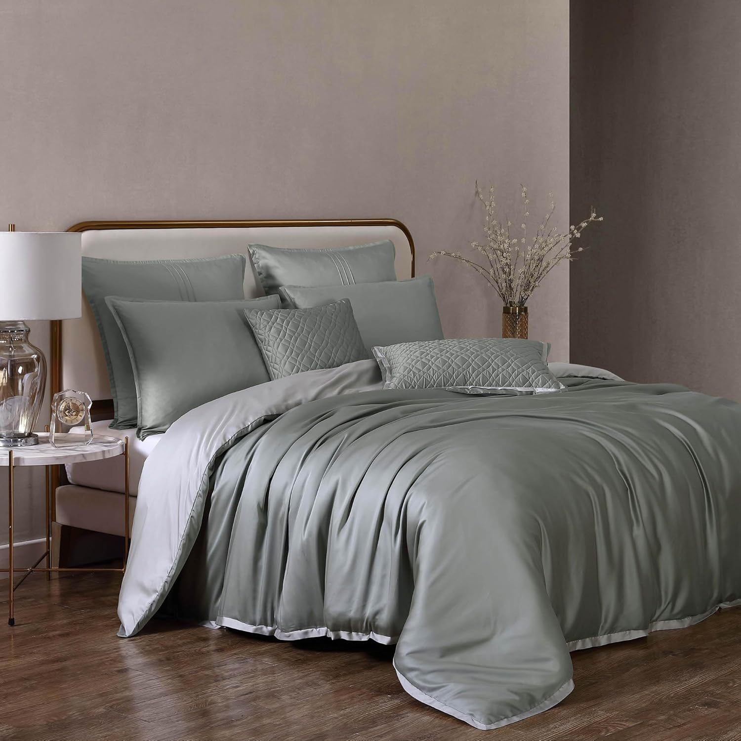 Riverbrook Home Noble Tencel Comforter Cover Set, King, Sage/Gray, 9 Piece Set Sage/Gray King