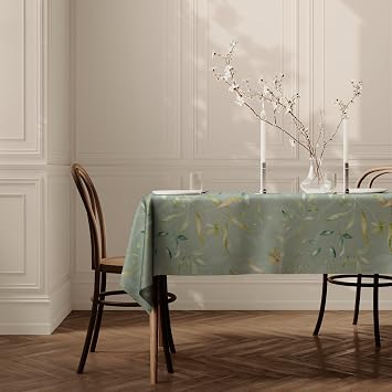 Home Direct Stain Resistant Spill Proof Water Repellent Rectangular Fabric Tablecloth Table Cover Table Cloth 140x180cm 55x70 Sage Green