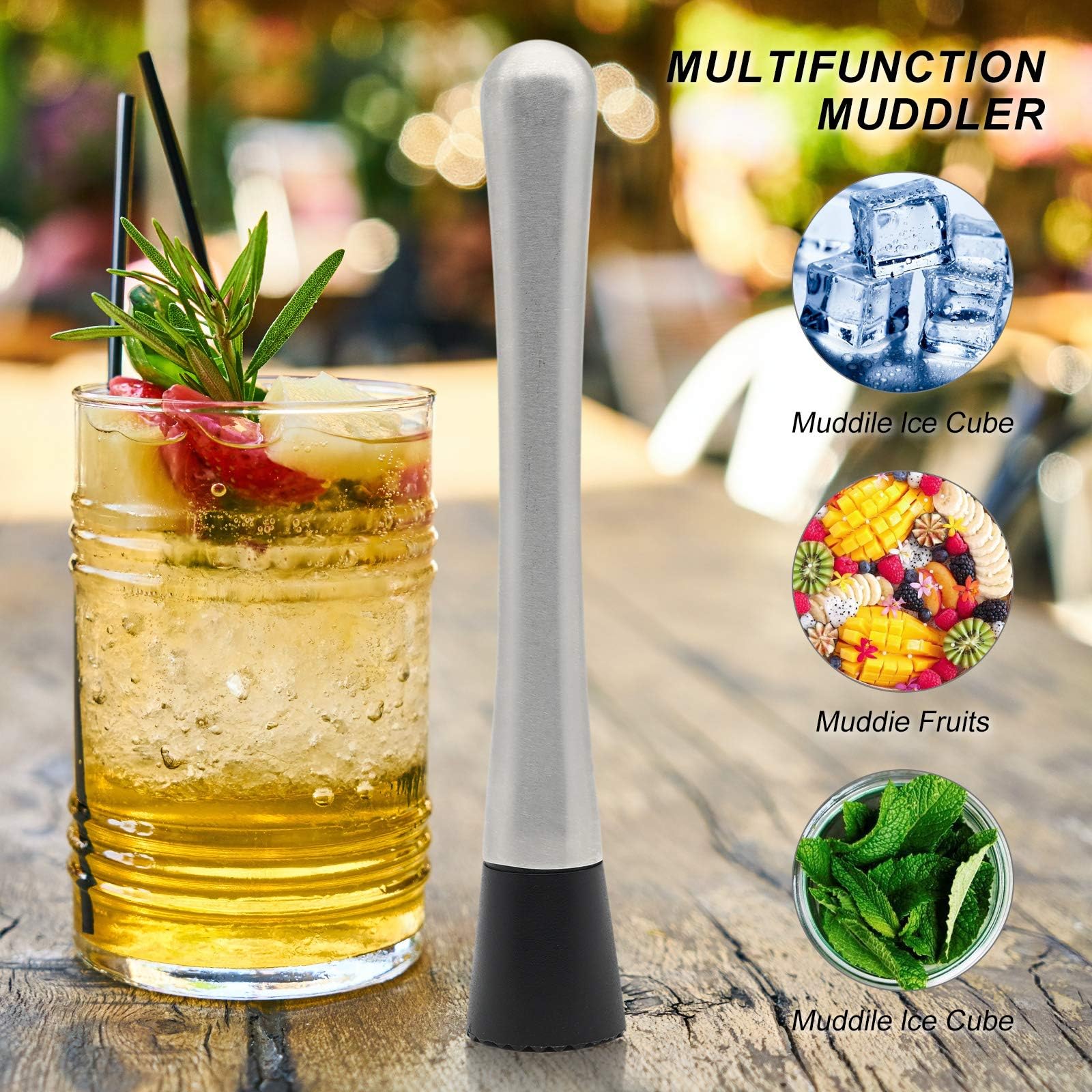 Ice Crusher Barware Cocktail Muddler,Cocktail Stirrer, Stainless Steel Stirrer, Lime Press Masher, Lime Hand Masher - Image 3