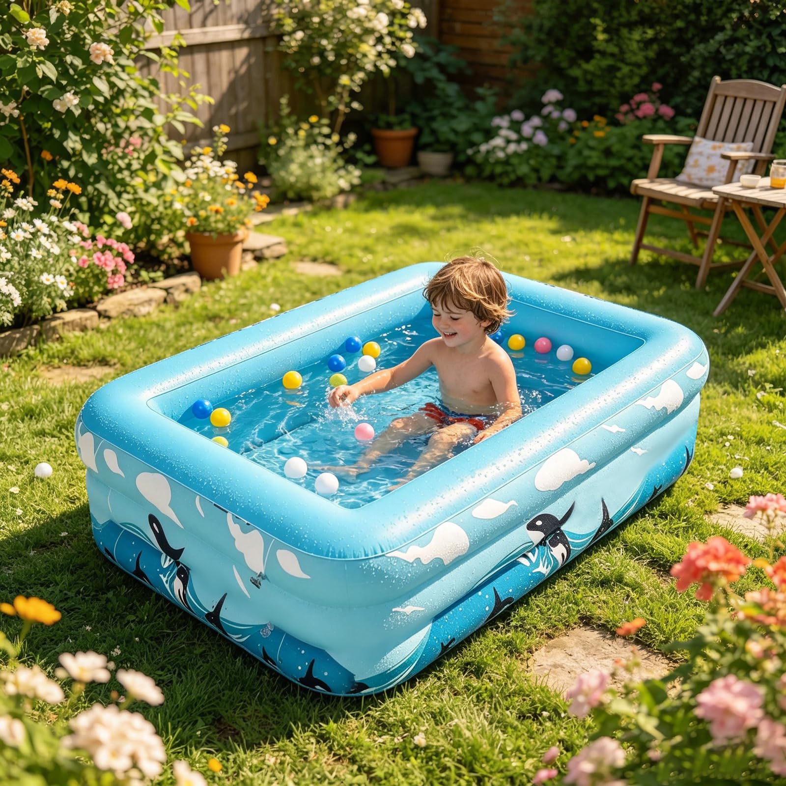 Piscina gonfiabile per bambino, famiglia, giardino, cortile, gioco d'acqua, 110 x 83 x 34 cm