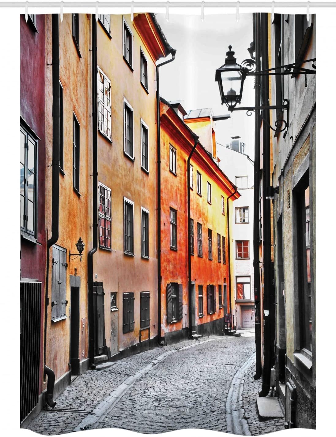 Ambesonne Scenery Art Stall Shower Curtain, Streets of Stockholm Old Town Famous Landmark Pavement Europe, Fabric Bathroom Decor Set with Hooks, 54" W x 78", Sand Brown and Pale Grey