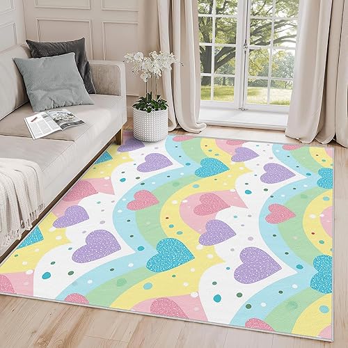 Miniatura 10 de Alfombra de lunares de 8 x 10 pulgadas, bonita alfombra geométrica de puntos coloridos, alfombras grandes lavables, para guardería, multicolor,