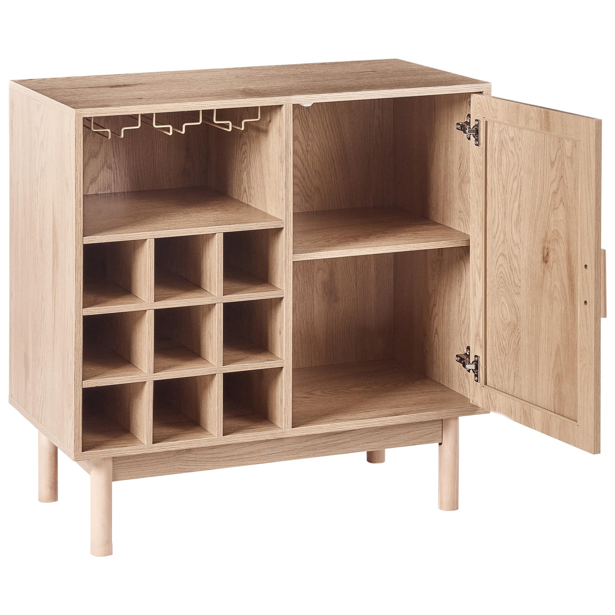 Mueble botellero para vinos de aglomerado con Patas de Madera Frente de ratán Estilo Boho marrón Claro Costello