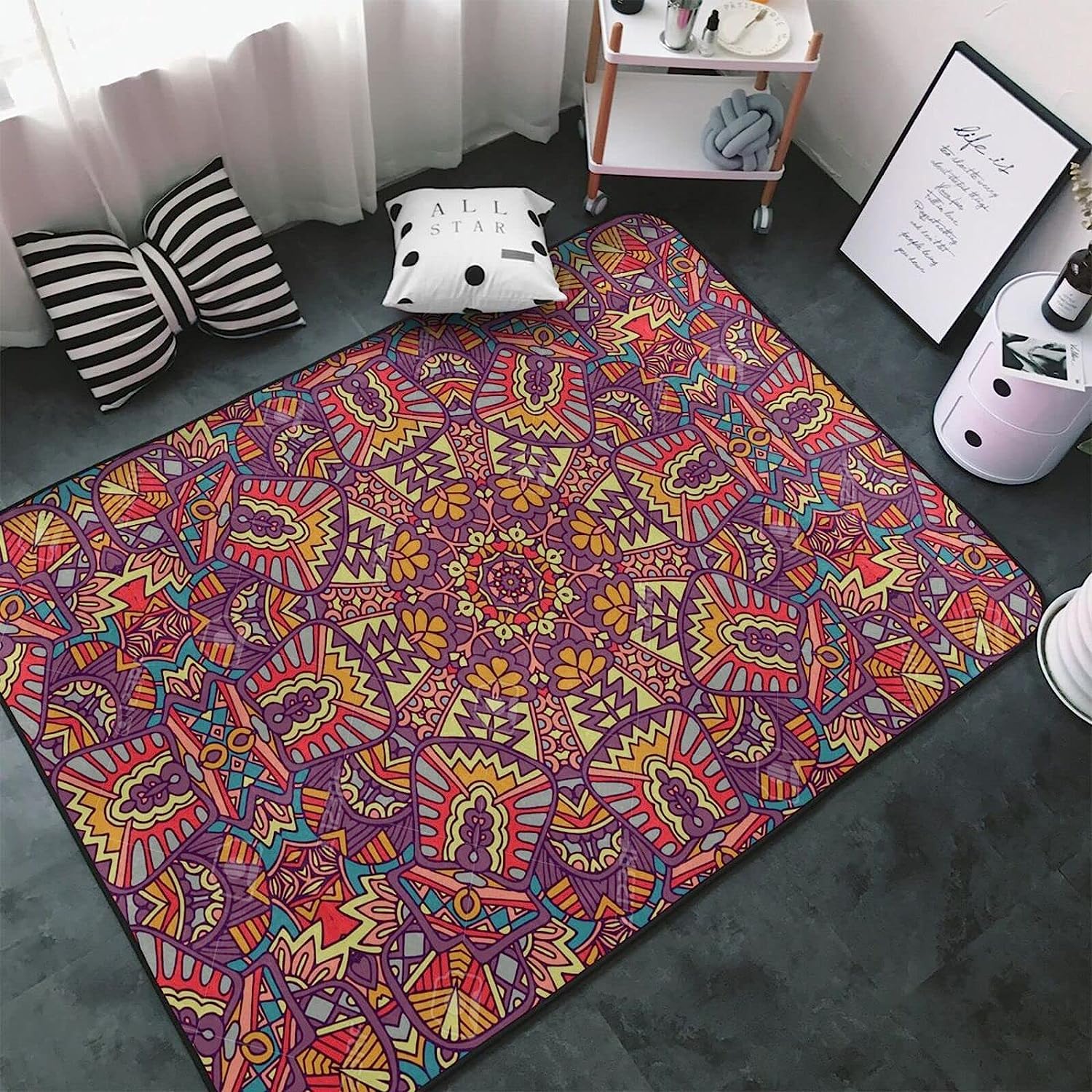 Alfombra, 3D Colorido Festival Étnico Tribal Flores Abstractas Estera del Piso Antideslizante Hogar Moderno, Sala De Estar, Dormitorio, Alfombra Suave, Alfombra para Puerta De Entrada 100 X -8G4Y-N2