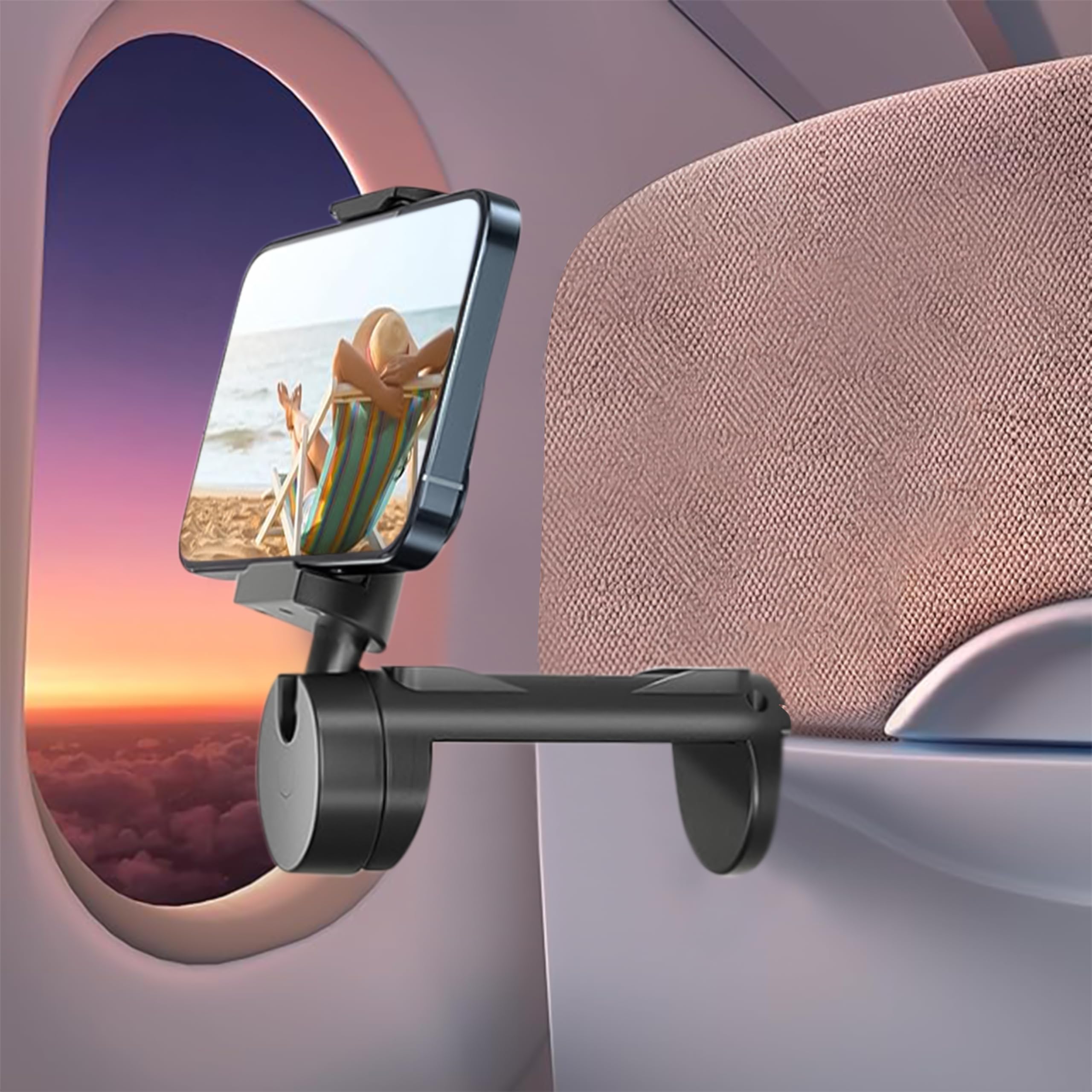 GottaHaveit – Airplane Phone Holder Mount – Universal Hands-Free Travel Phone Holder for Airplane Seat Back (Black) (1)