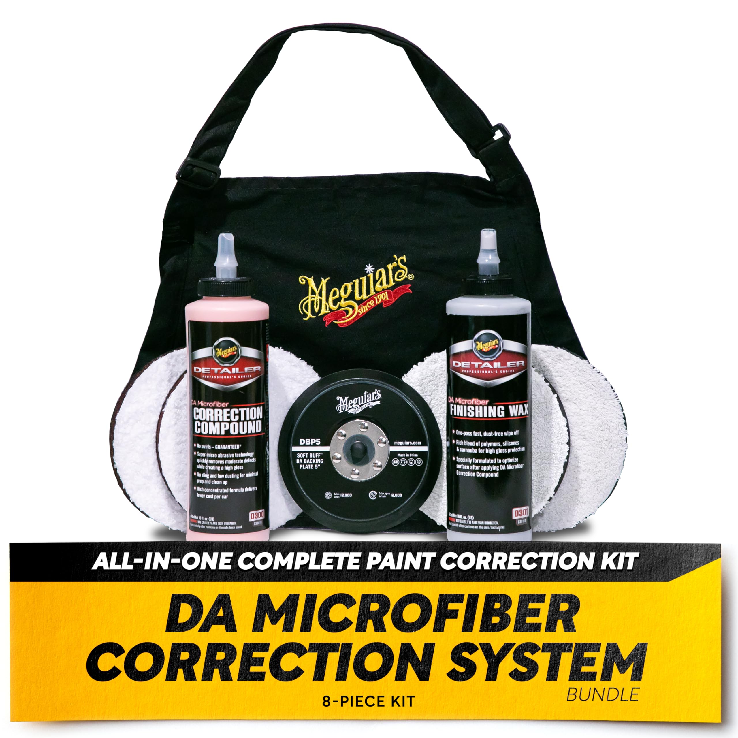 Meguiar's DA Microfiber Correction System 5" Starter Kit, Complete Paint Correction Kit with Cutting Discs, Backing Plate, Correction Compound, Finishing Wax, and More