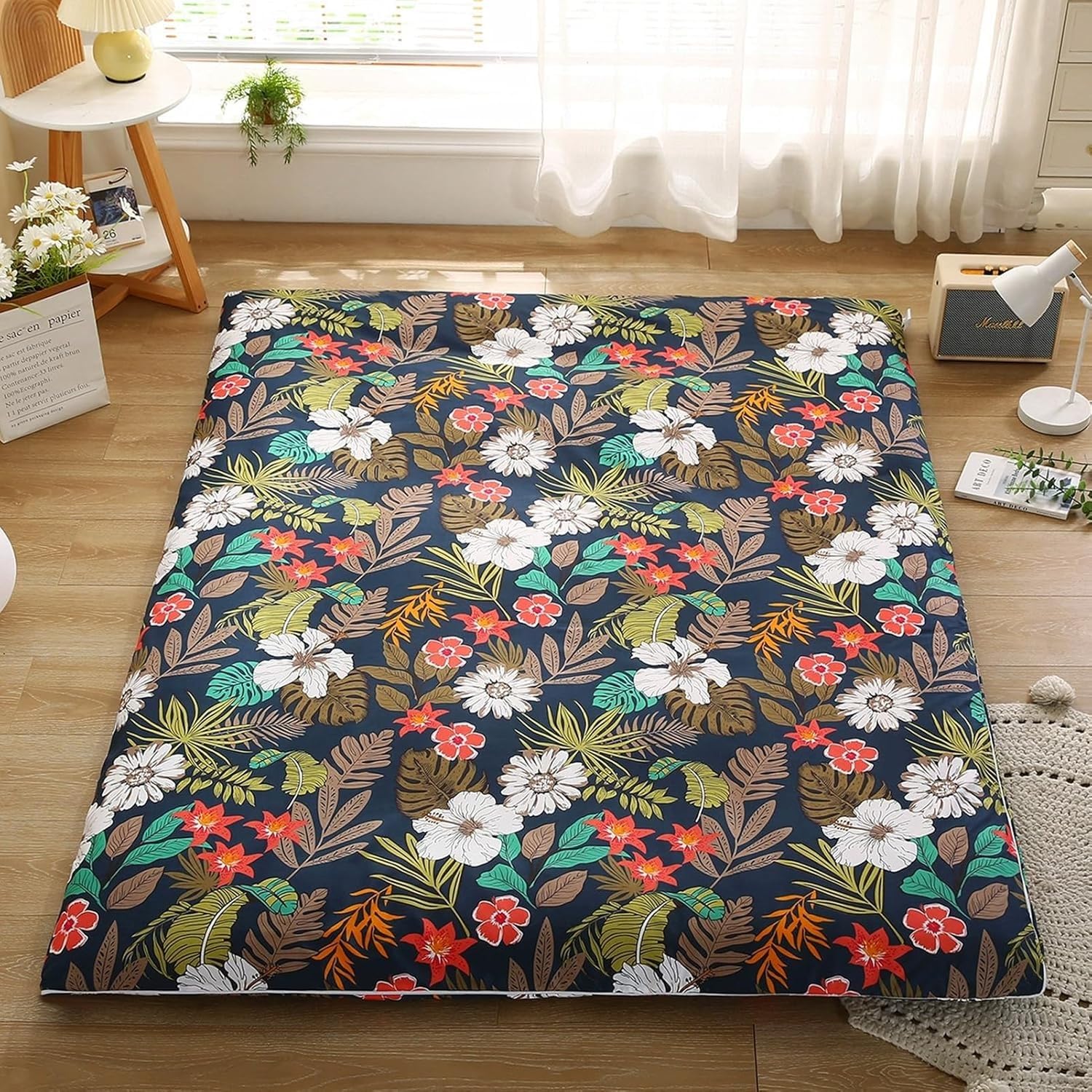 Floor Futon Mattress Cover with Zipper Queen 100% Cotton Soft Tatami Mattress Cover Soft Skin-Friendly Washable Without Shrinking Futon(D,135x200cm/53x79")