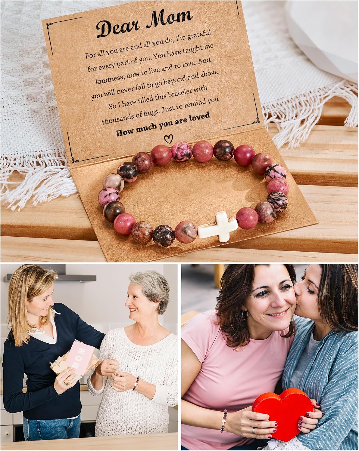 Tarsus Christian Gifts Cross Bracelet for Women Sister Friends Mom, Natural Stone Bracelet Christmas Birthday Religious Gifts for Women Female image 4