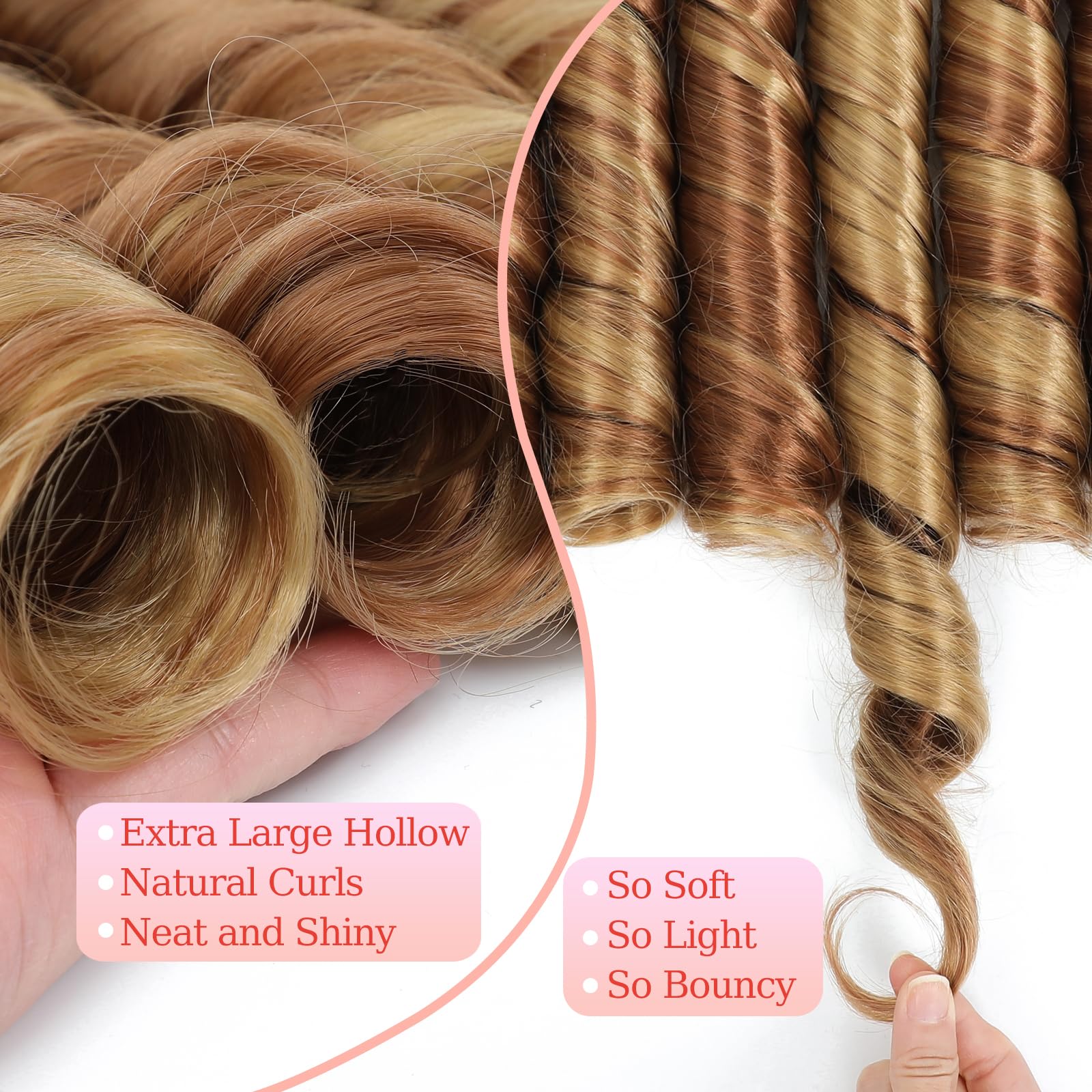 French Curly Braiding Hair for Box Braids 22 inch Loose Wave Braiding Hair Pre Stretched Bouncy Braiding Crochet Spiral Curl Synthetic Extensions for Women (P30/27# - Image 3