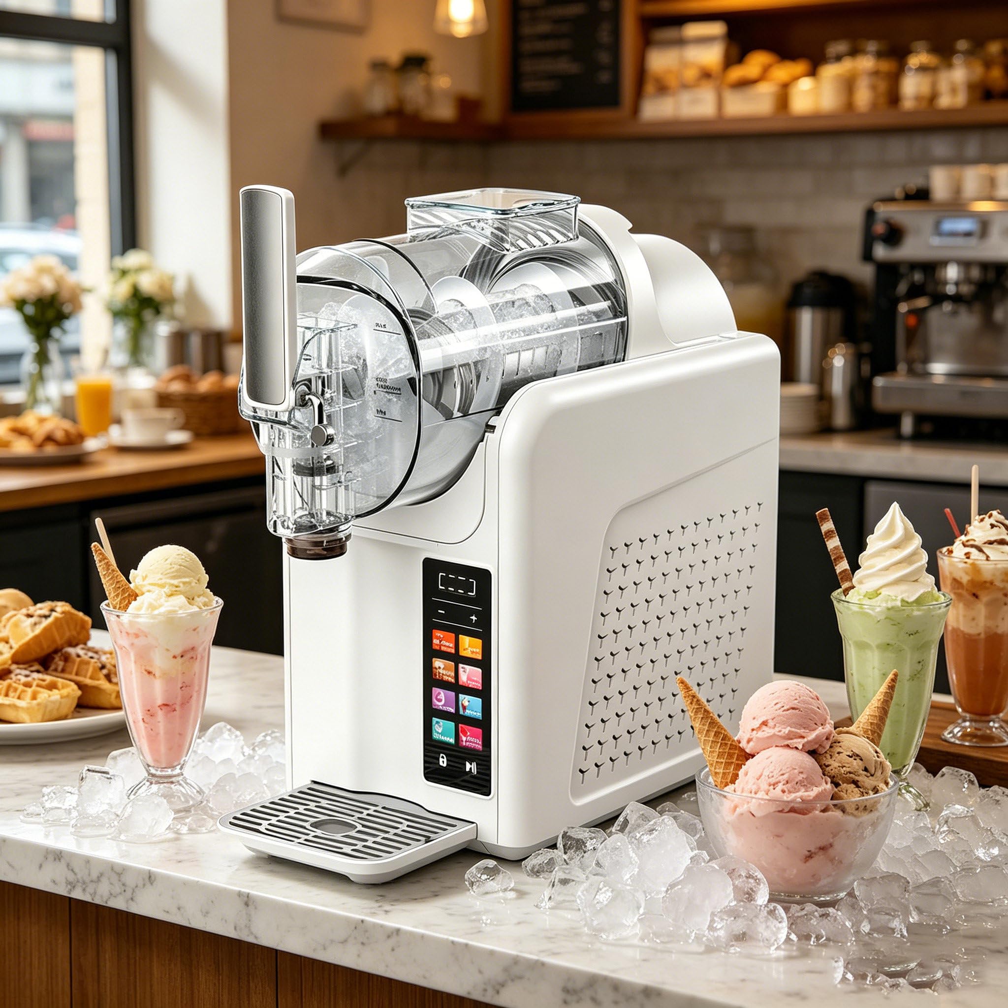 Sushangmao 7-in-1 Slushie & Soft Serve Ice Cream Maker, Professional Slushy Maker | 2L Slushie Machine with 7 Presets, Timer, Self-Cleaning, Adjustable Texture | Perfect for Slush, Milkshake White