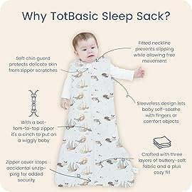 TOTBASIC Baby Sleep Sack 0-3-6 Months Light Wearable Blanket for Babies with 2-Way Zippers, 0.5 TOG Premium Soft Breathable Sleeping Bag for Baby Boys Girls 2-Pack(Whale & Cloud)