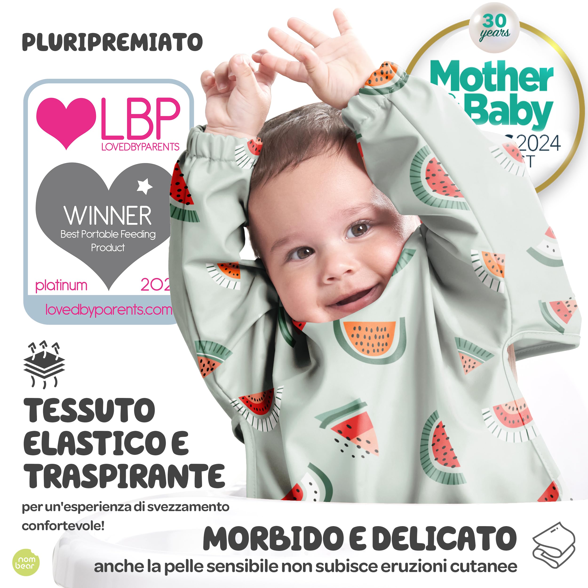 Nombear ® Bavaglini Impermeabili con Maniche 6 Mesi o Più - Bavaglini Pappa Svezzamento, Bavaglino con Maniche Lunghe, Bavaglini Impermeabili con Tasca, Bavaglio con Maniche per Bimbo