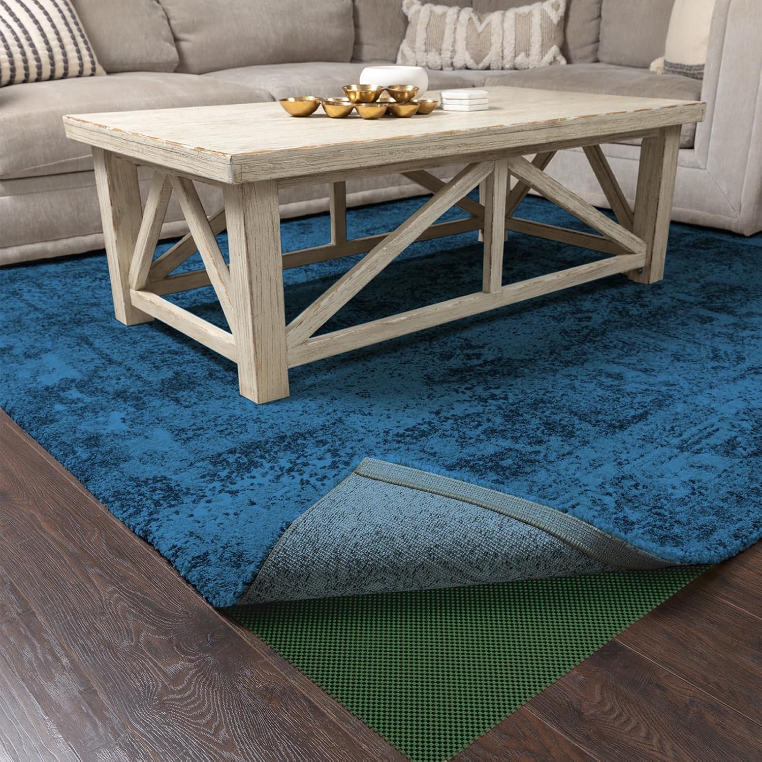 Veken 6x9 Ft Rug Pad Gripper for Hardwood Floors, Non Slip Dark Green Rug Pads for Area Rugs, Thick Rug Grippers for Tile Floors, Under Carpet Anti Skid Mat, Keep Your Rugs Safe and in Place