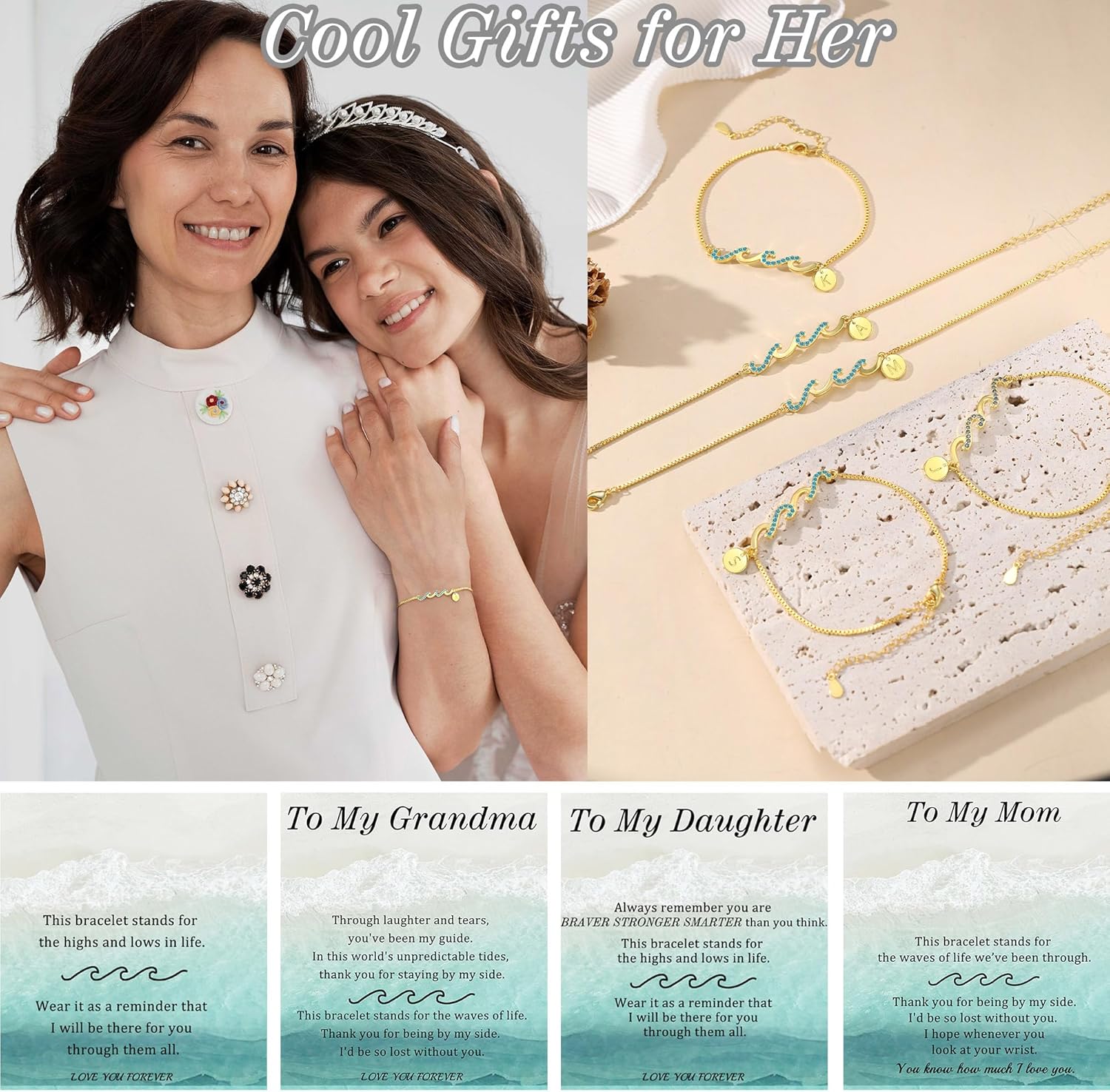 Btysun Gold Bracelets for Women Non Tarnish, Christmas Stocking Stuffers Initial Bracelets for Women Mom Gifts Wave Bracelet Grandma Graduation Gifts for Her 2026 Daughter Letter A-Z Birthday Jewelry - Image 5