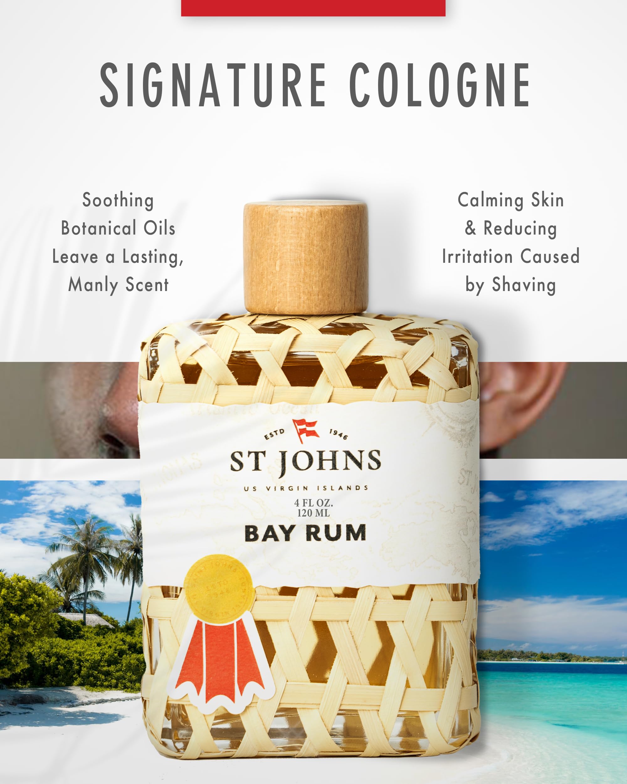 JOHNS St Bay Rum Aftershave Lotion/Cologne Oz The Popular,  Best Smelling Bay Rum for Premium Bay Leaf Signature Hand Woven - Main Image