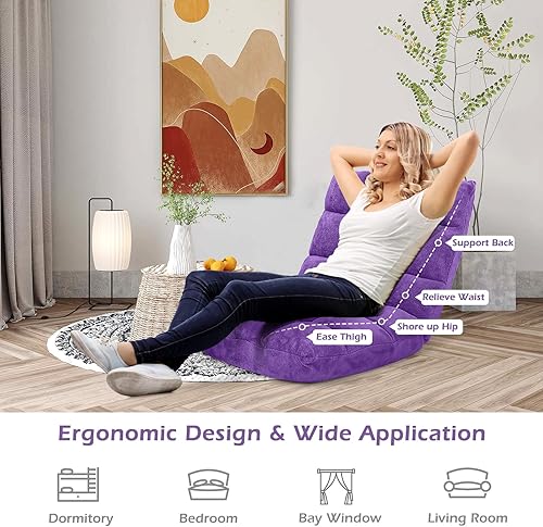 Miniatura 26 de LDAILY Silla de suelo de 14 posiciones, silla de juegos ajustable con fuerte apoyo de respaldo, cojín acolchado, sofá reclinable plegable, ideal