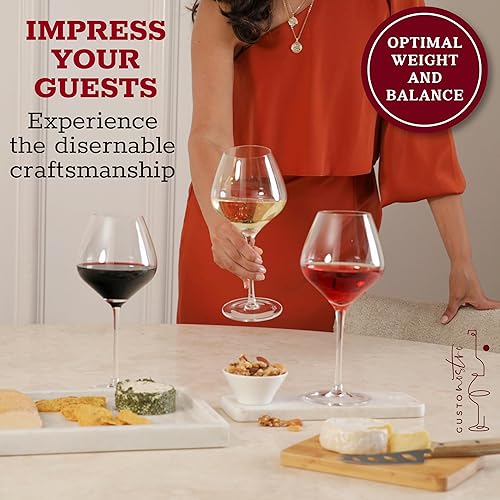 Miniatura 2 de Gusto Nostro Juego de 4 copas de vino de cristal, 22 onzas, de tallo largo, modernas, para vino blanco y tinto, aptas para lavavajillas, elegantes,