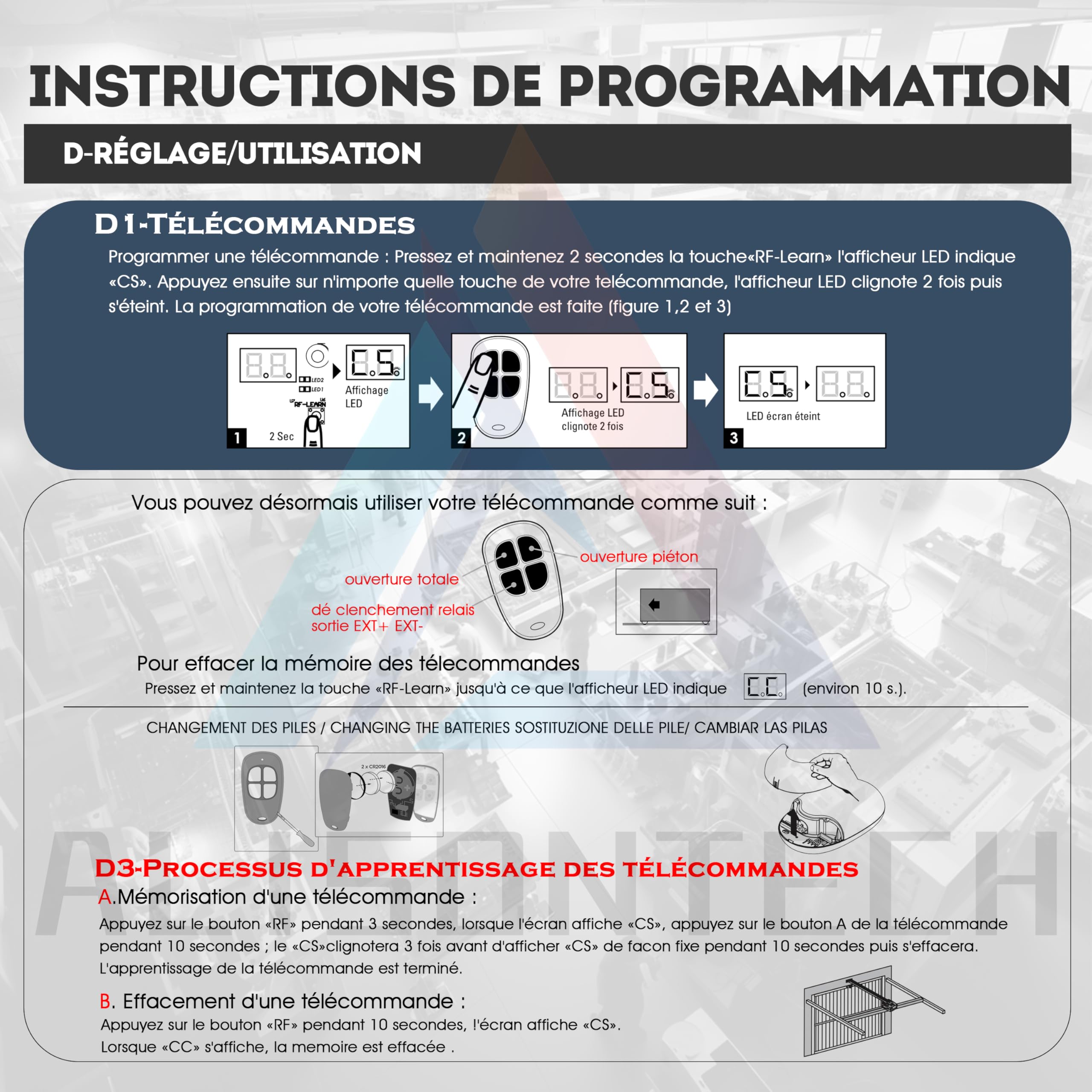 3 x AAM0049 Télécommande SCS Motorisation Portail Portes de Garage 4-Canaux 433,92MHz Garantie de 3 Ans