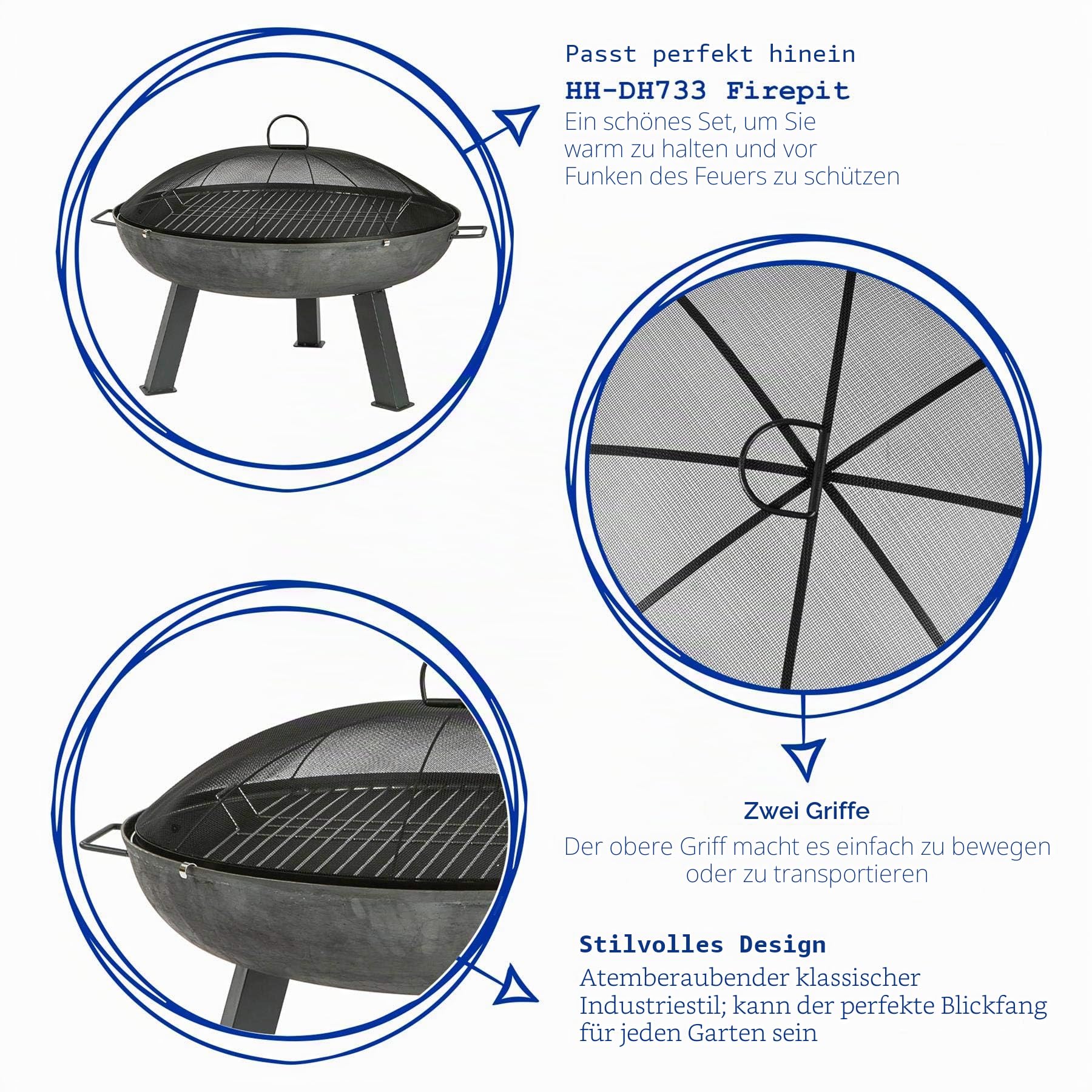 Harbour Housewares Runde Feuerstelle Spark Guard - 72,5cm - Grau