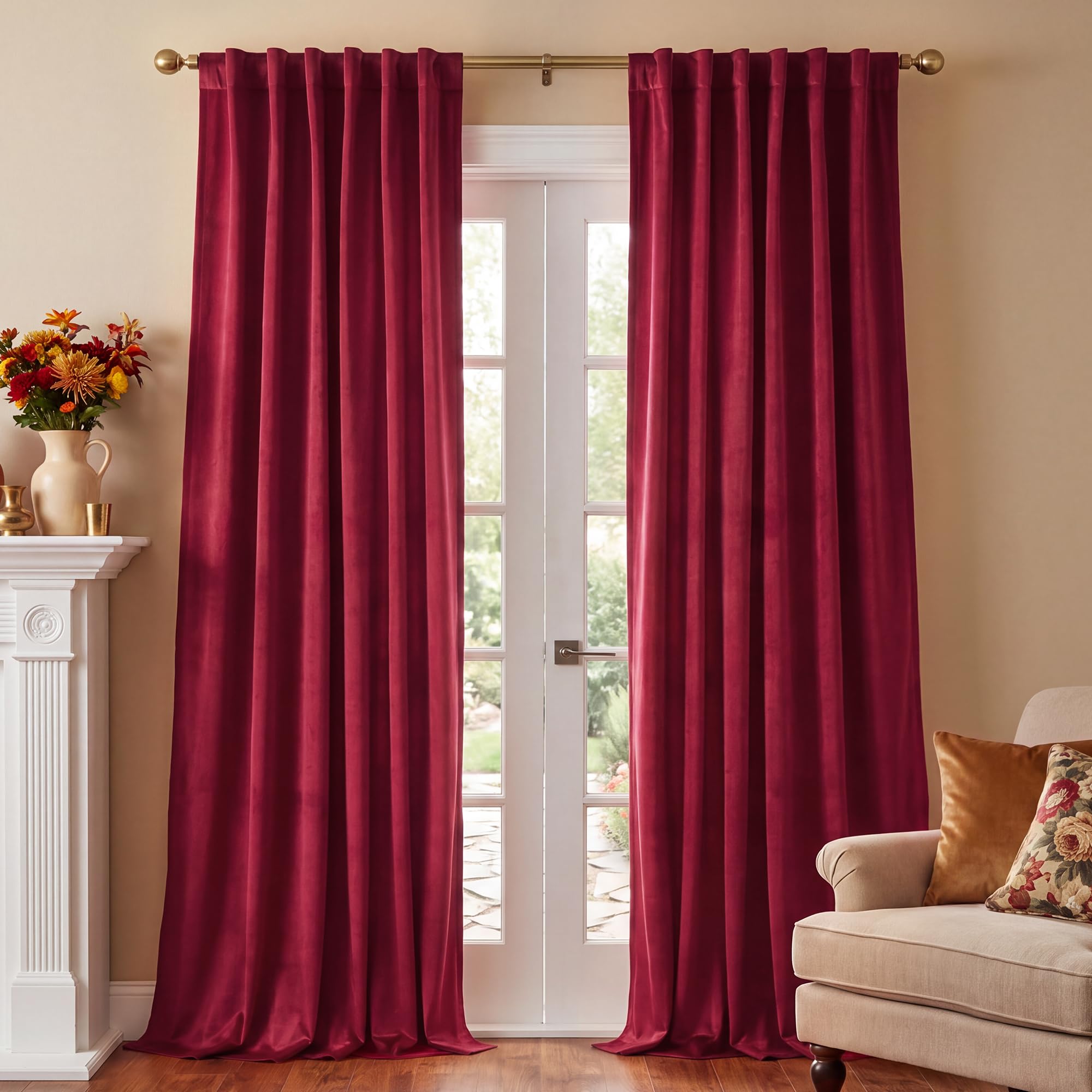 NICETOWN Red Blackout Curtains 120 inches