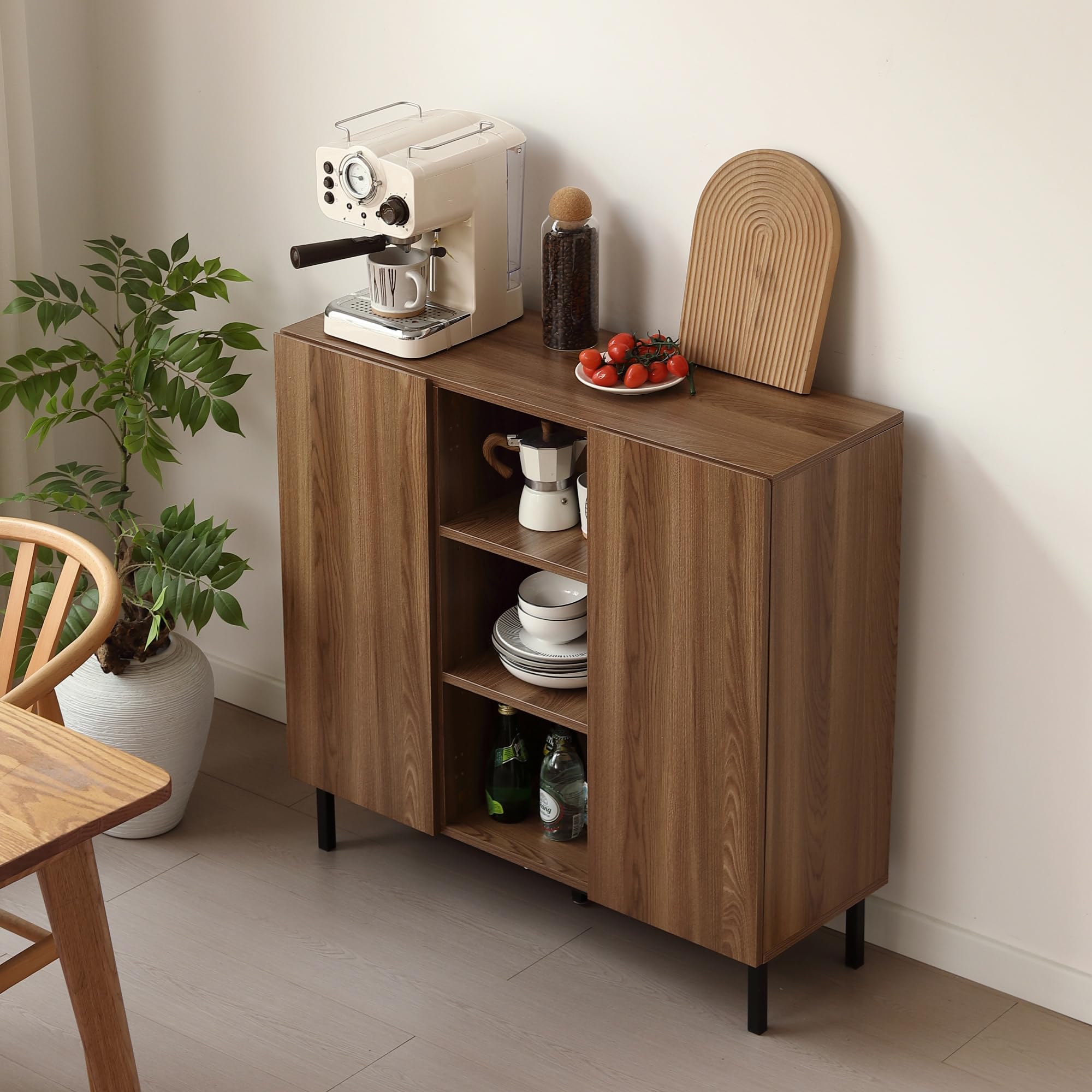 Amazon.co.jp: 扉付きキャビネット 収納棚 サイドボード リビング収納